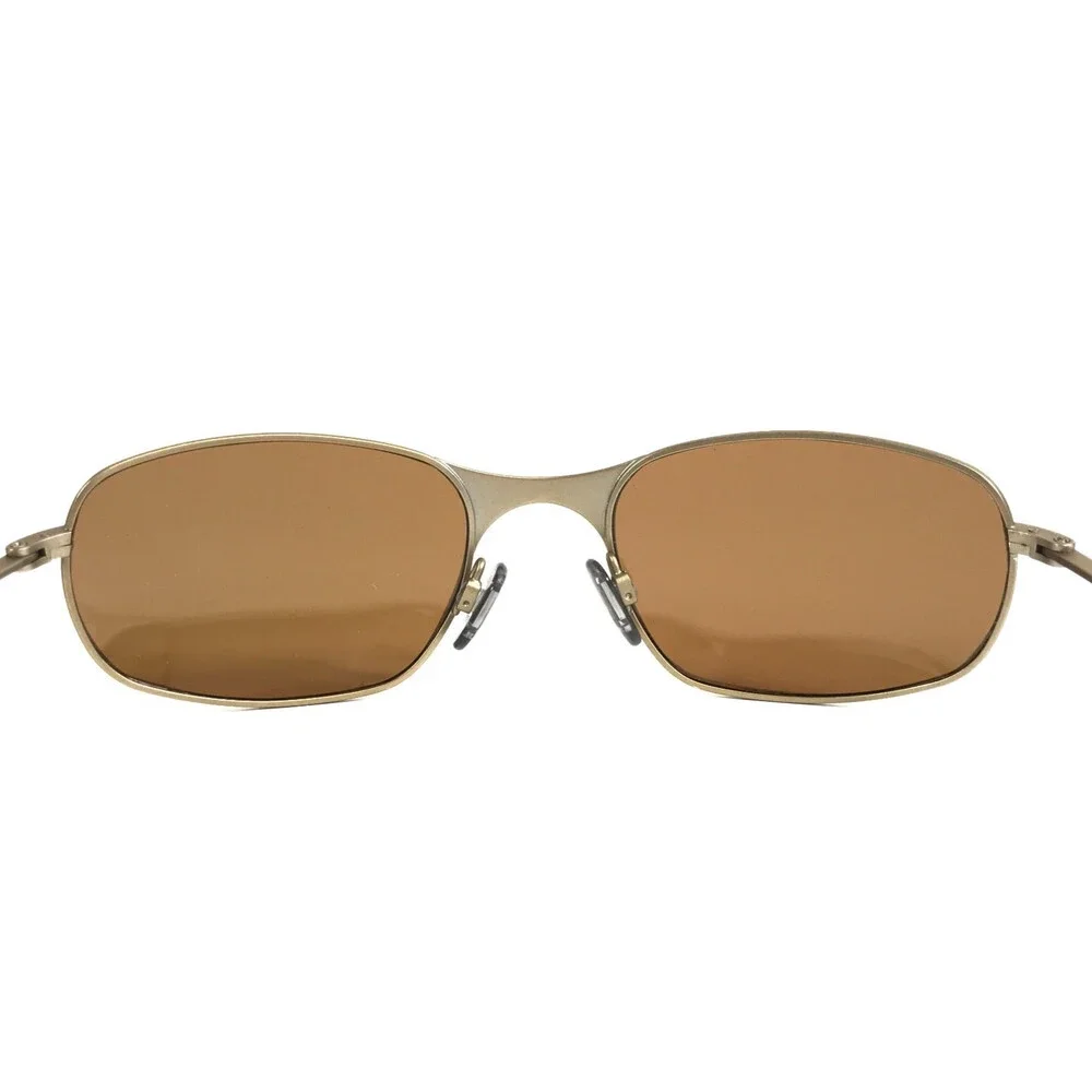 Vintage Oakley Sunglasses Square Wire 1.0 Matte Gold Frames Brown Polarized Lens